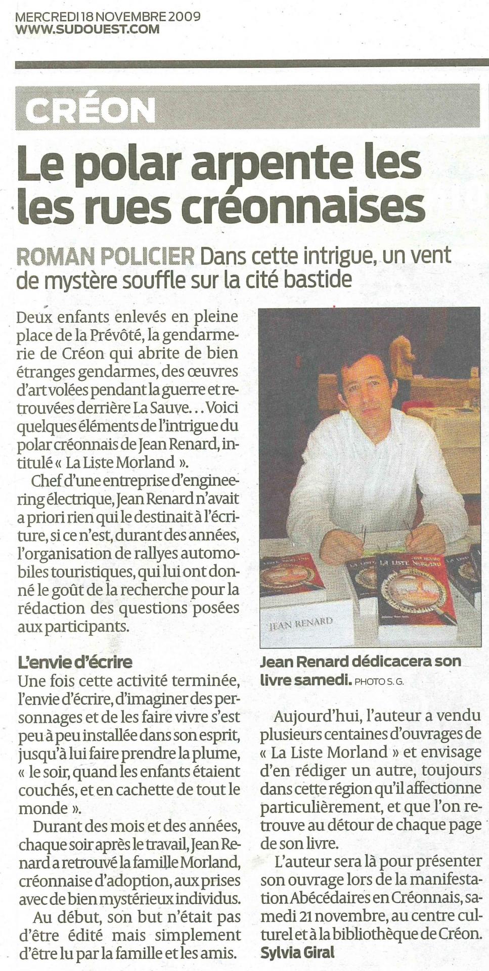 Sud ouest 18 11 2009